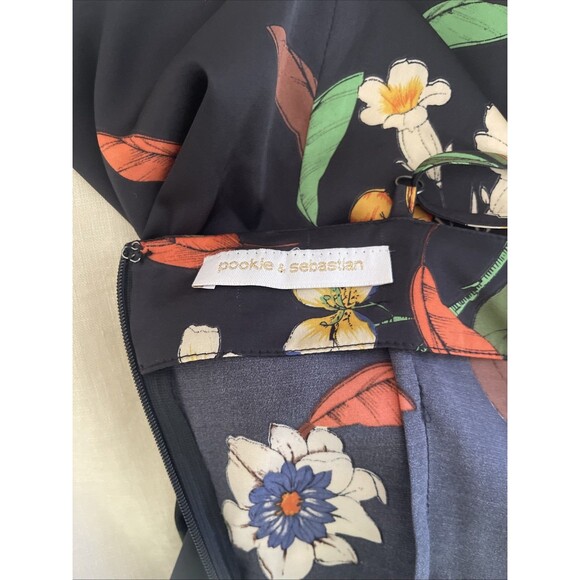 Pookie And Sebastian black floral Cowl Neck Midi Slit Dress M - Picture 7 of 11